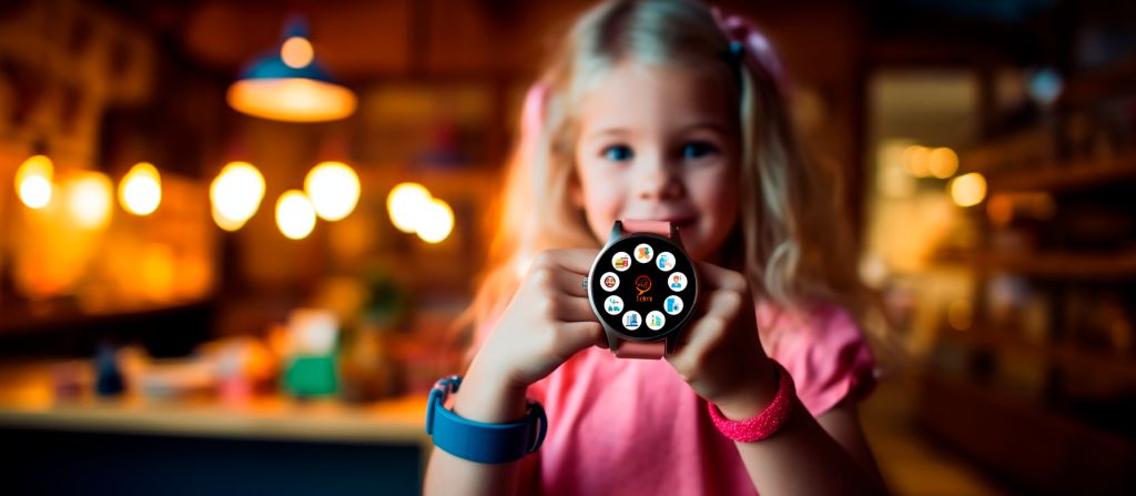 Девочка с умными часами Telmi демонстрирует интерфейс альтернативной коммуникации